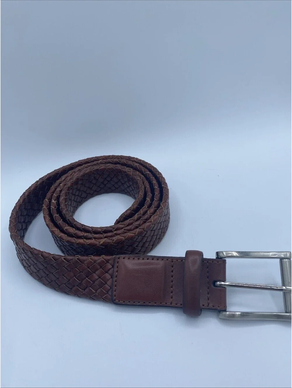 Vg Trafalgar Belt Braided Brown Genuine Leather 44/110 Silver Tone Hardware